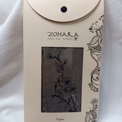 Zohara Art On Tights One Size 120 Denier Gray Floral F81-MGB  New